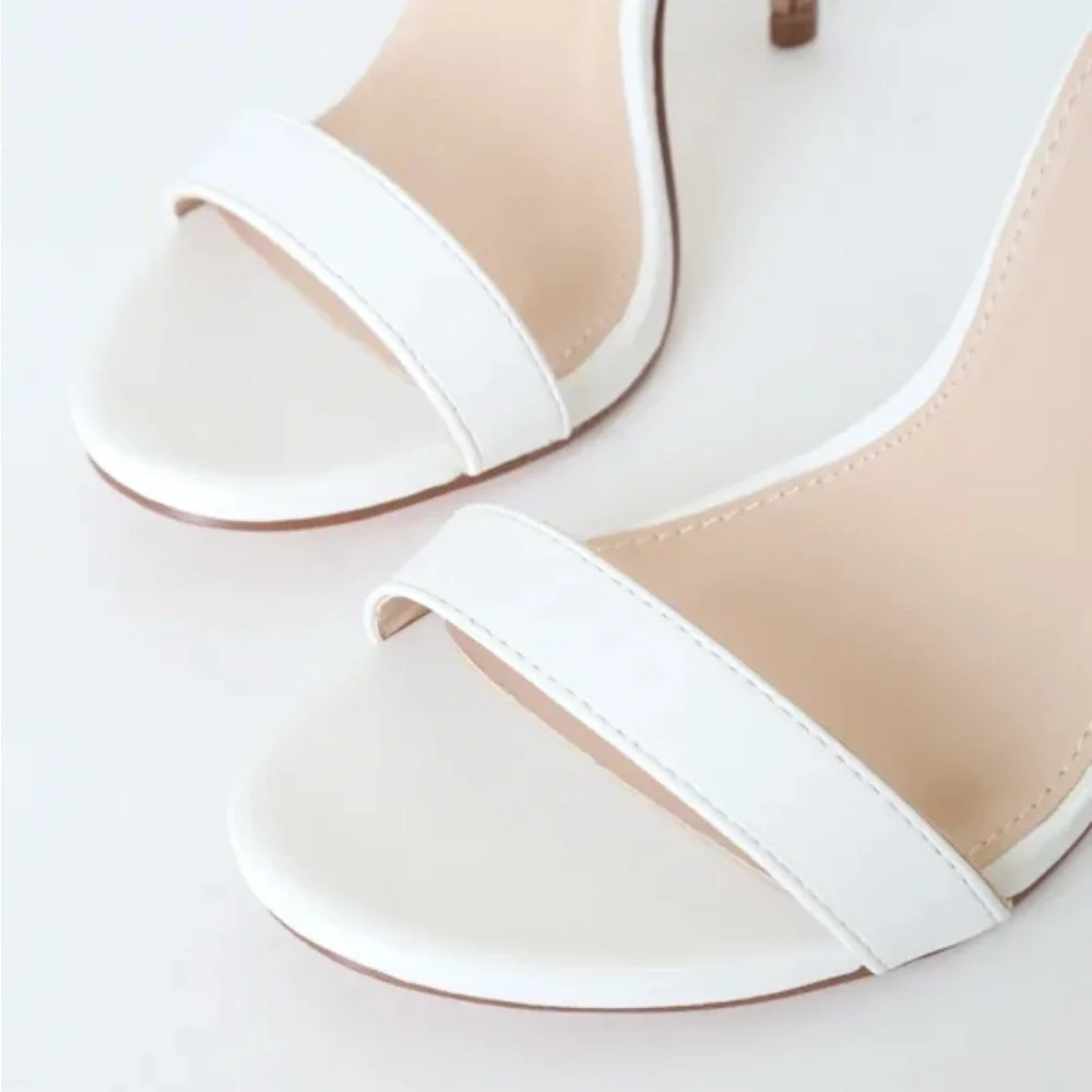 Lulu’s Elegant White “Elsi” Stacked Ankle Strap High Heel Sandals